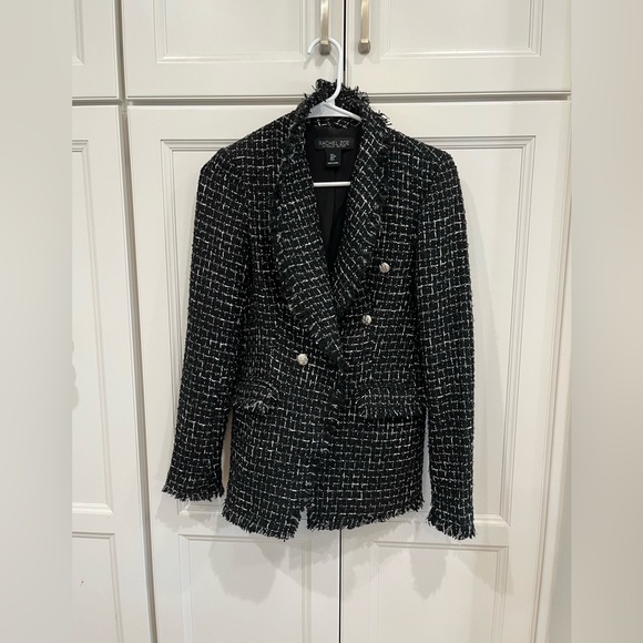 Rachel and zoe black and white tweed like double breasted blazer with pockets - Picture 1 of 4